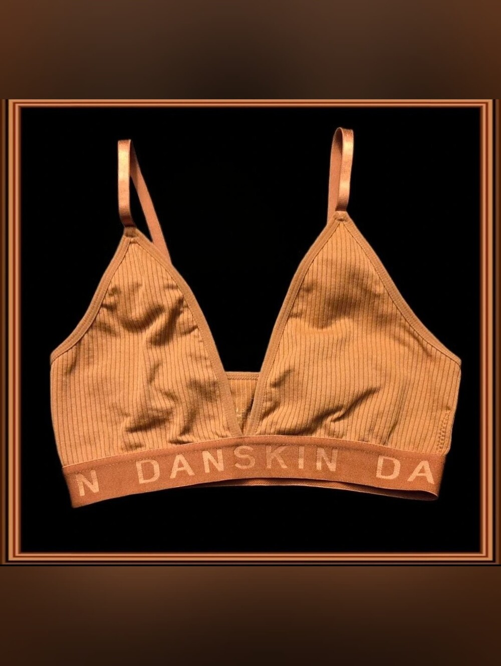 Danskin Ribbed Bralette Tan Caramel Wireless Adjustable Straps Size L